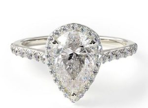 white gold pear shaped diamond halo engagement ring